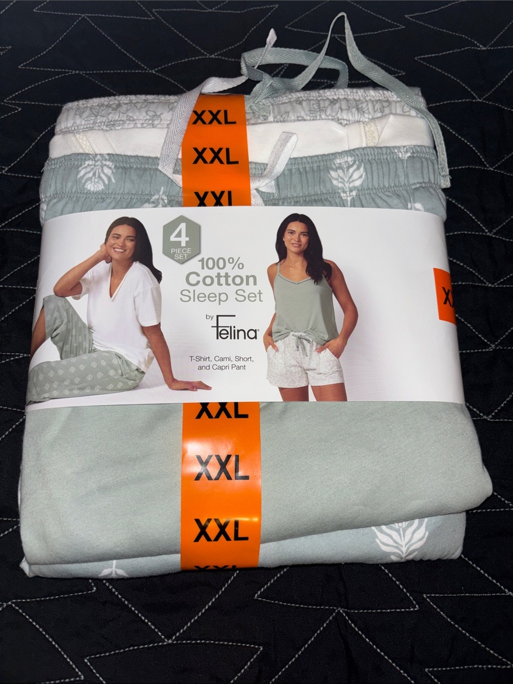 NWT Felina 4-Piece Cotton Sleep Set - Sage Green & White xxl